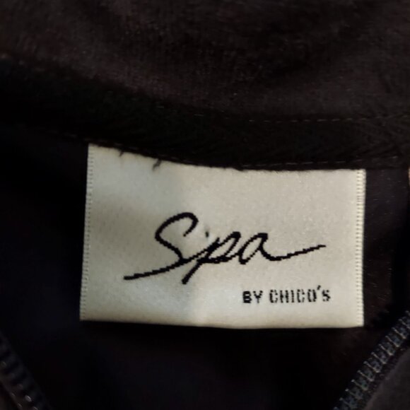 Chico's Spa Womens XL jacket Zip Charcoal Velour Beaded Quilted Embossed design - Picture 12 of 14